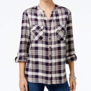NEW PETITE SMALL STYLE & CO PLAID BUTTON DOWN 1594